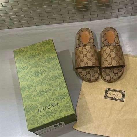 gucci sideline logo canvas slides|affordable Gucci slides.